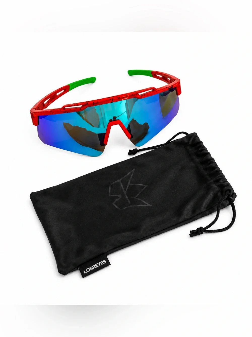 LOSREYES Sports Cycling Sunglasses 2 Pair Bundle Mirrored Shield Red Gray